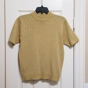 ❤️ Women's Sag Harbor Gold Metallic Short-sleeve Ribbed Scoop Neck Sweater Top